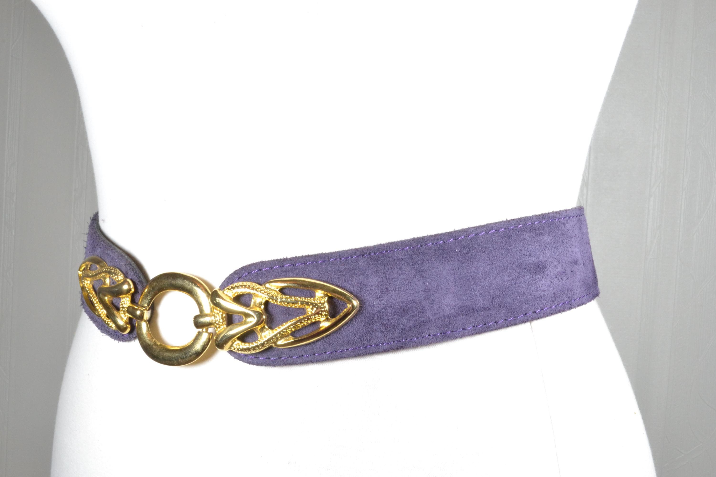 Purple Suede Belt with Bold Gold Chain Buckle Buy Purple Suede Belt Real Leather - LeatherBeltsOnline.com main image 3