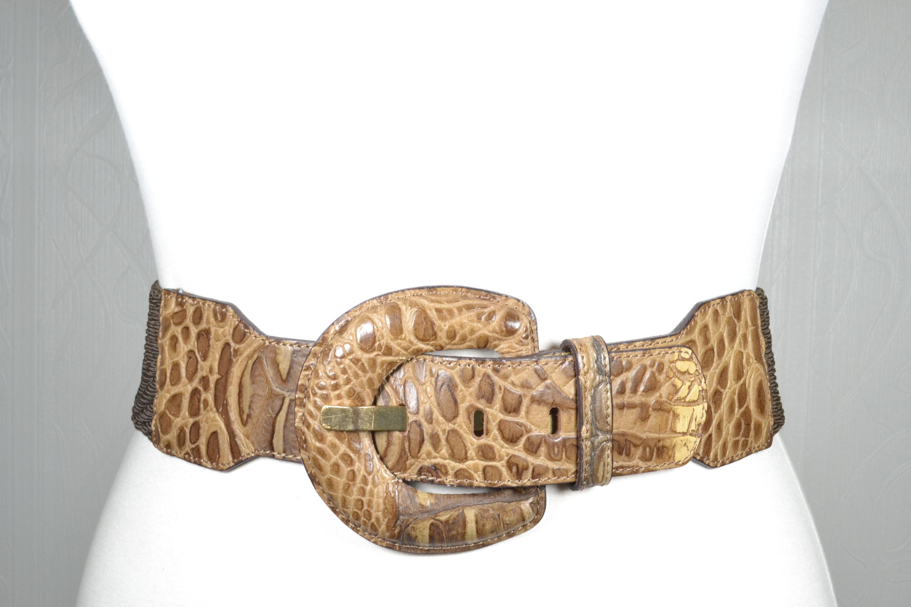 Vintage Crocodile Embossed Leather Belt With Oversized  display picture 3