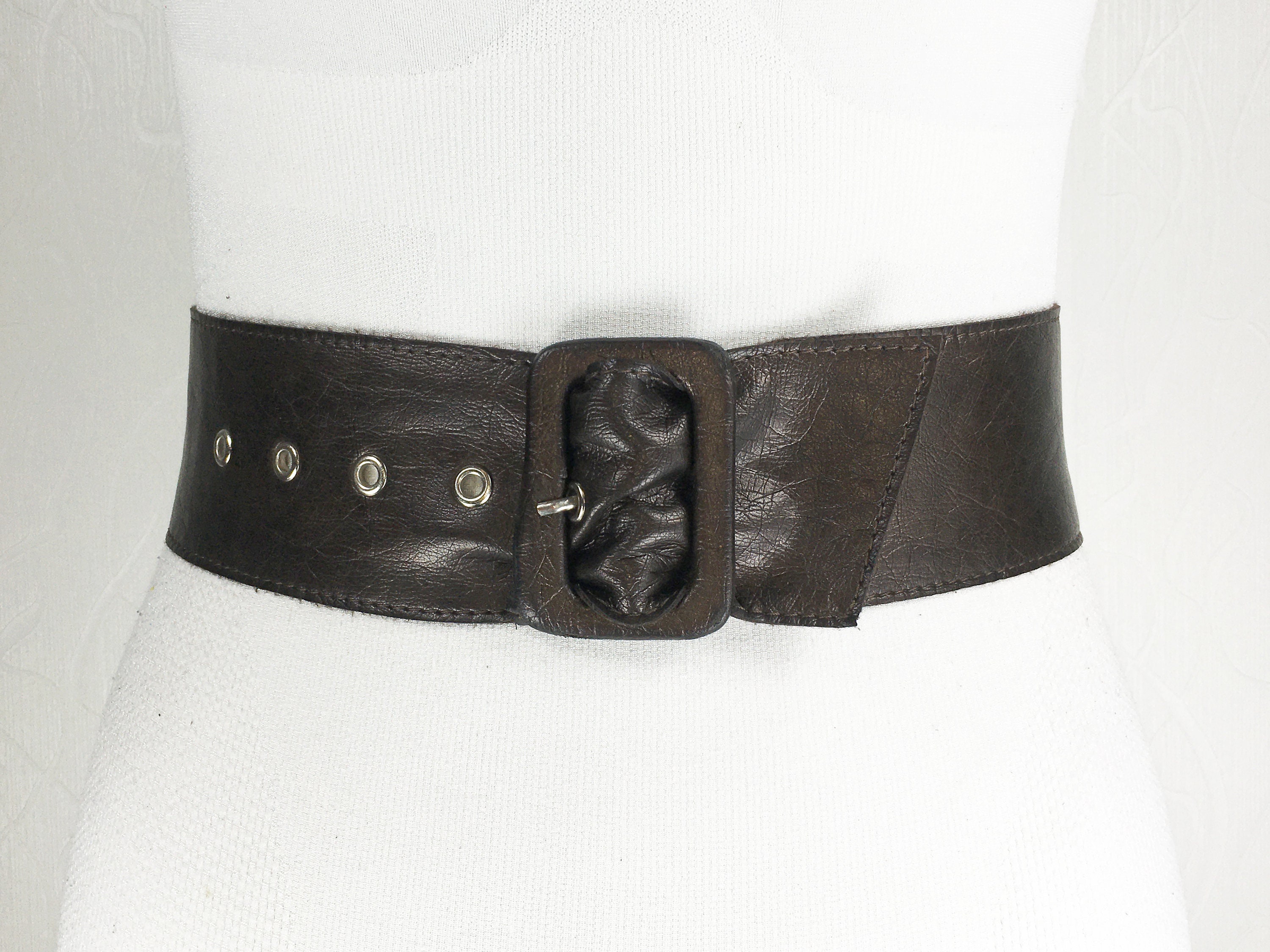 Brown wide cinch soft leather belt for women with rectangular Etsy