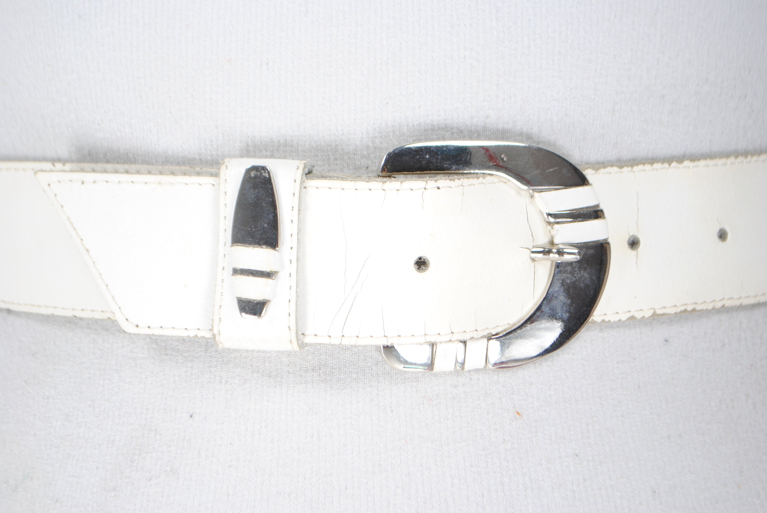 30''34'' White antique cracked leather belt Etsy