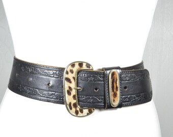Vintage 3” Wide Belt Statement Adjustable Black Stretchy S/M  display picture 3