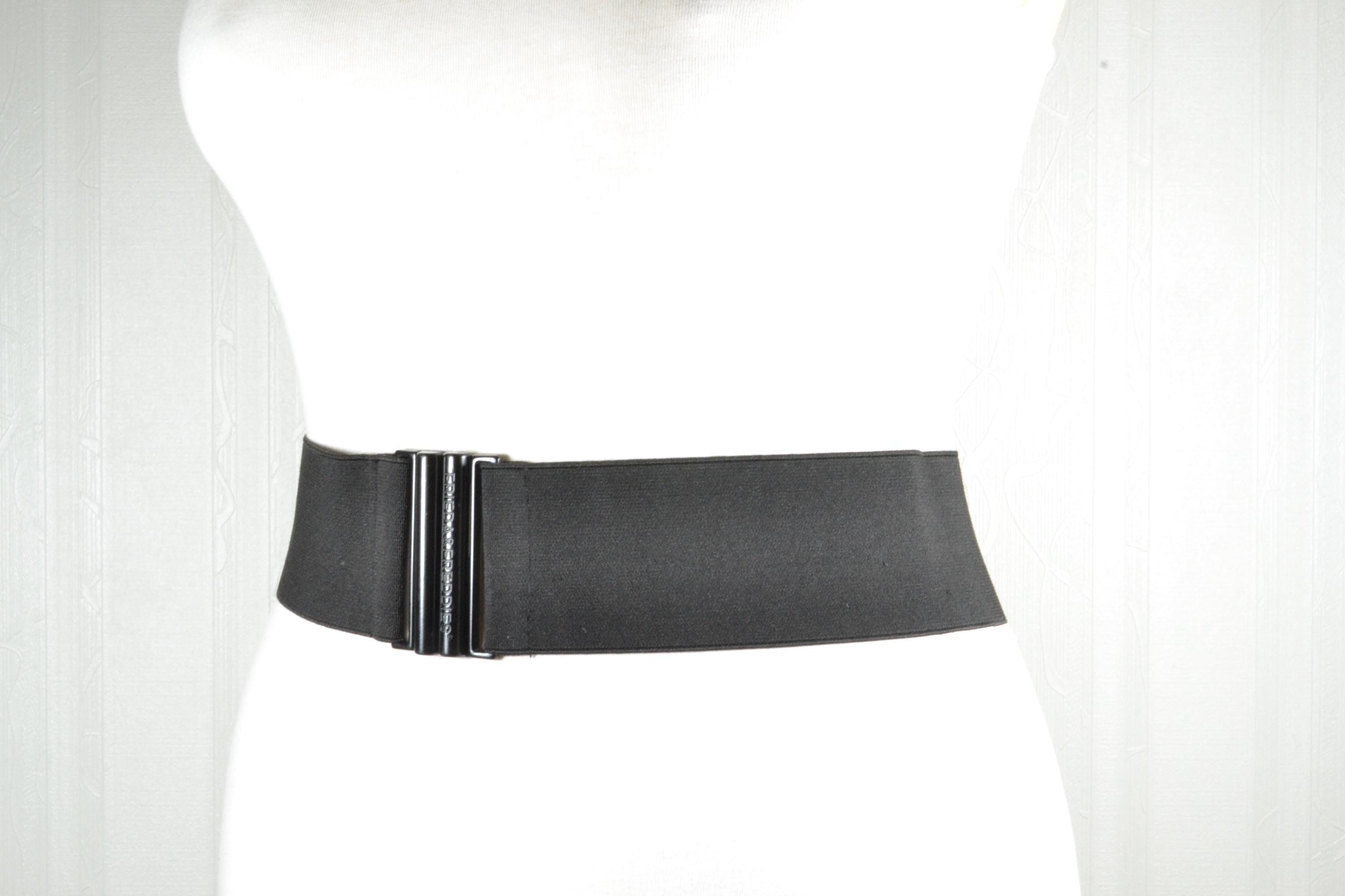 9556 Women Waist Belts For Jeans Wide Stretchy Retro Chunky Thick Black Black Elastic Waist Belt With Flat Silver Buckle (3 main image 2
