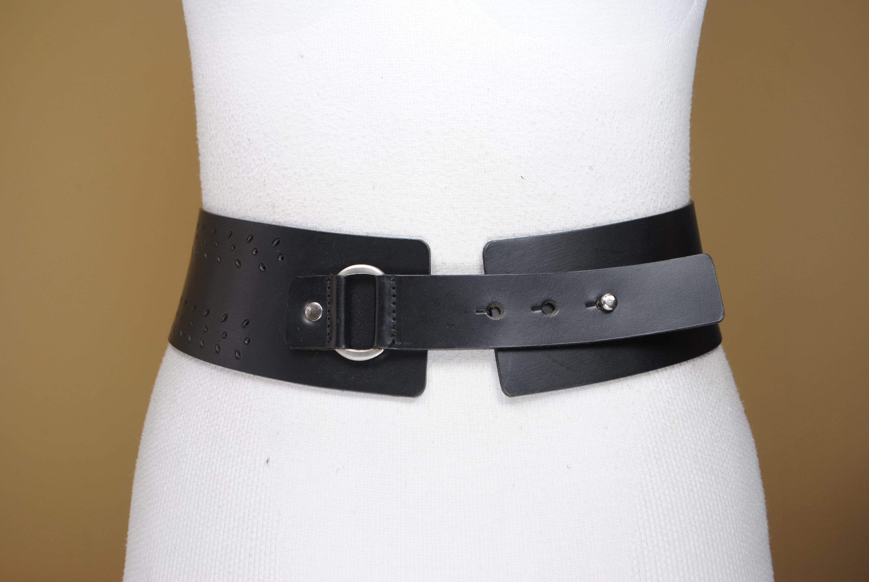 Vtg Leather Corset Style Black Tie Belt Size L Whimsigoth Leather Solid Women main image 4