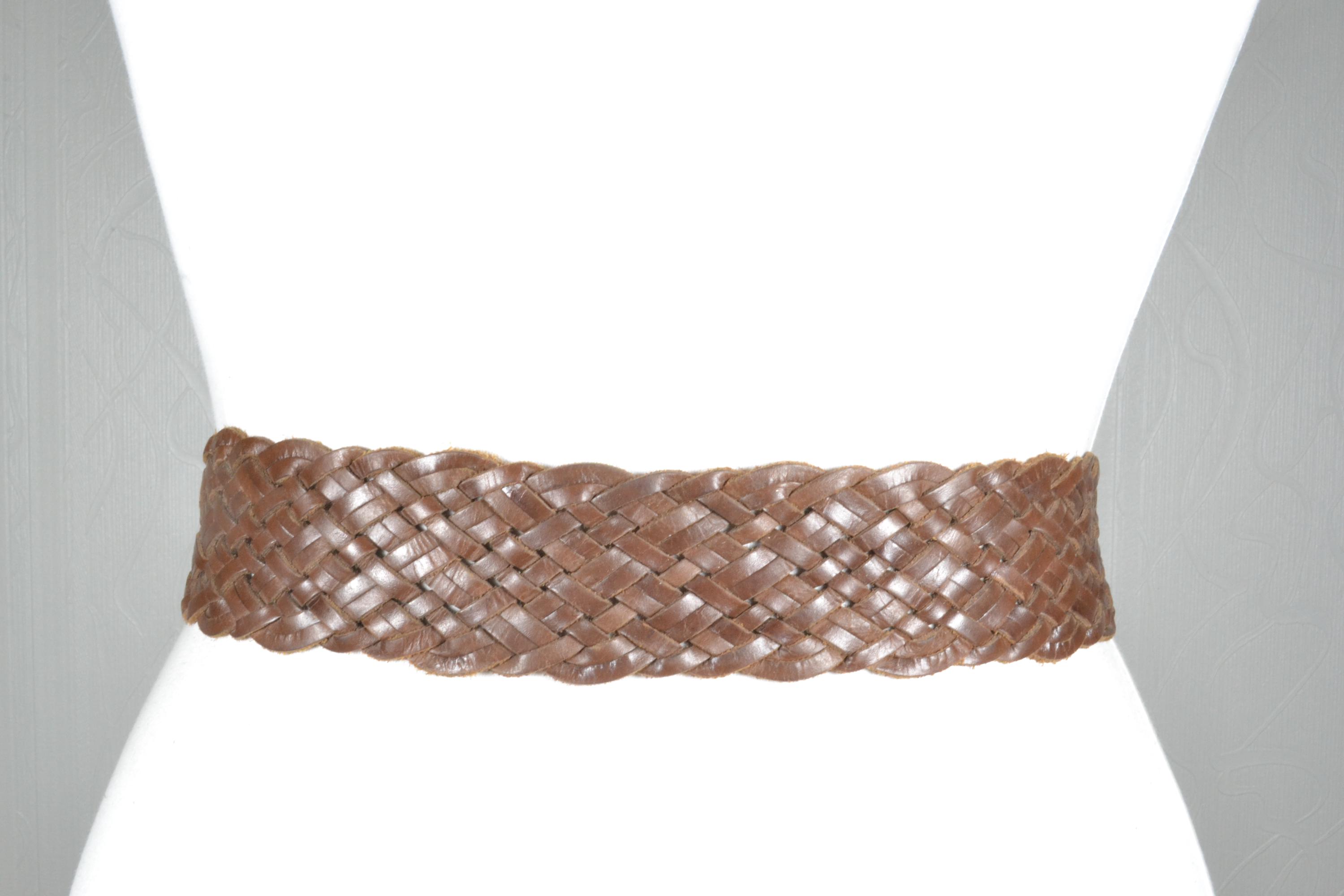 Wide Woven Braided Belt No Hole Adjustable Boho Leather Waist Cinch Braided 1 Inch Leather Belt Christmas Gift for Women Real  main image 3