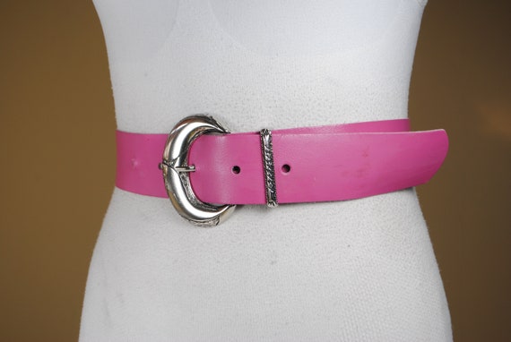 Ruby pink wide leather belt for women - image 4