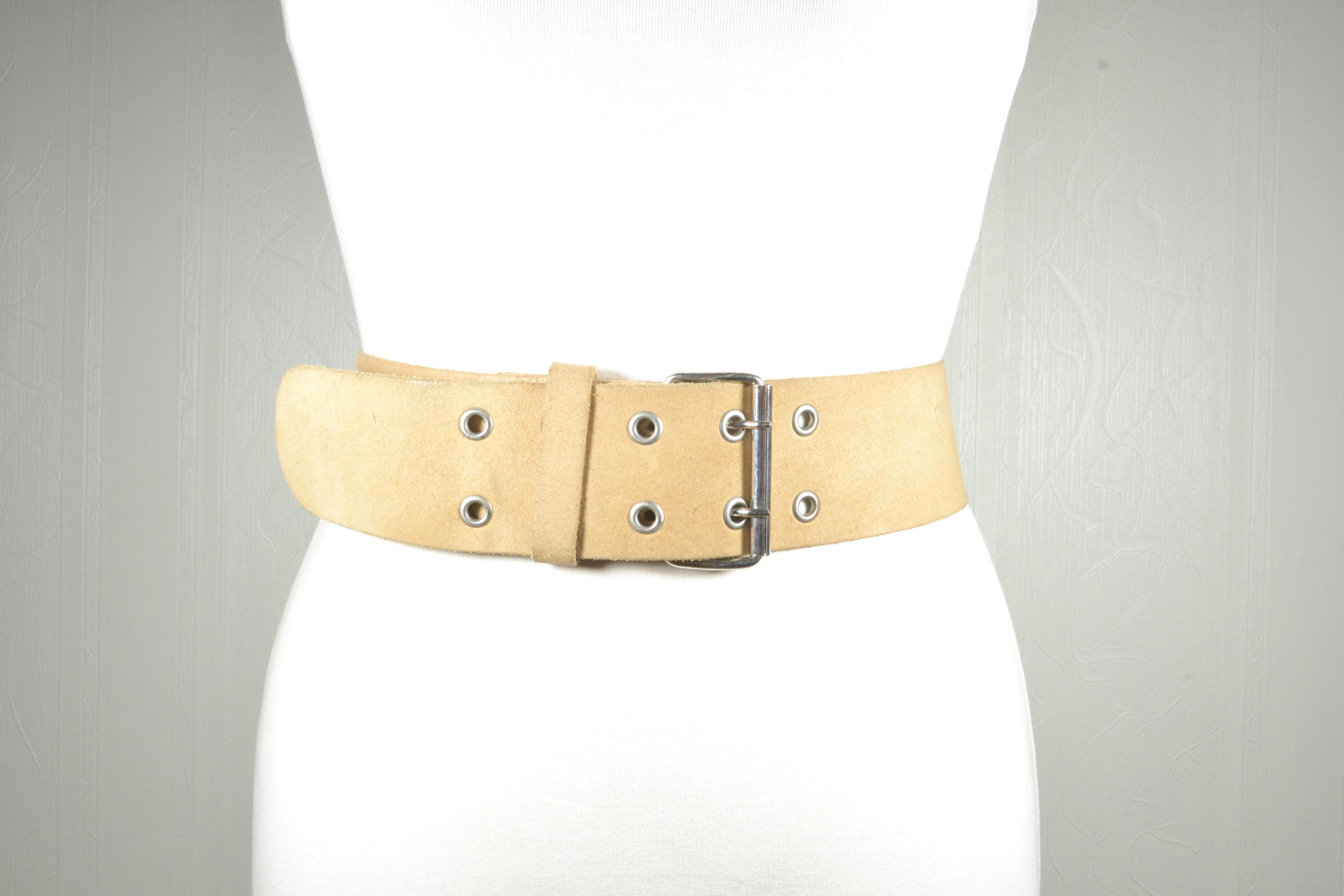 Vintage Wide Beige Suede Leather V-shaped Belt With 