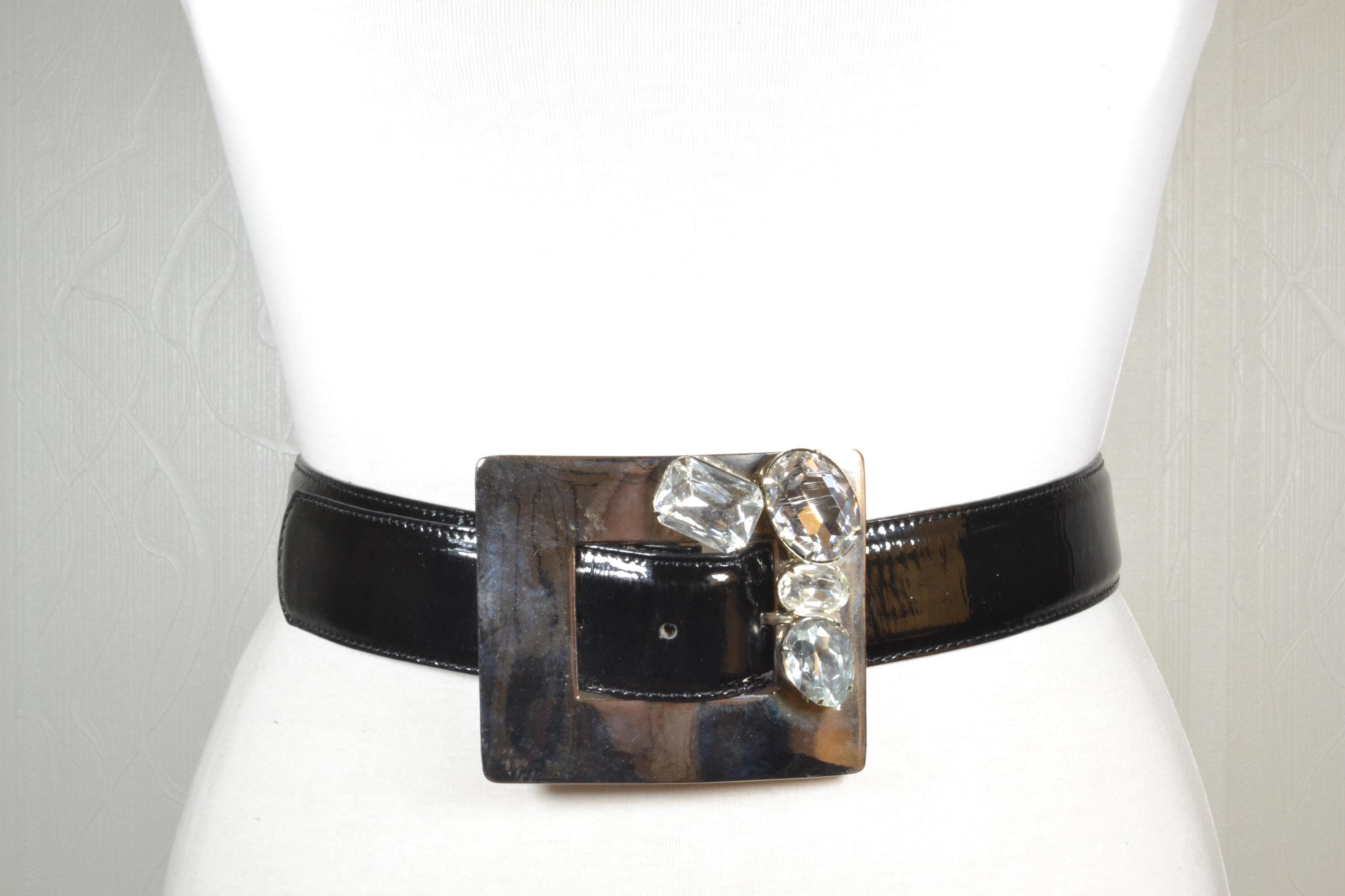 Leatherock Women’s Black Glossy Patent Leather Belt Black Womens Patent Leather Belt - Silver Horseshoe Buckle 1 3/8 main image 2