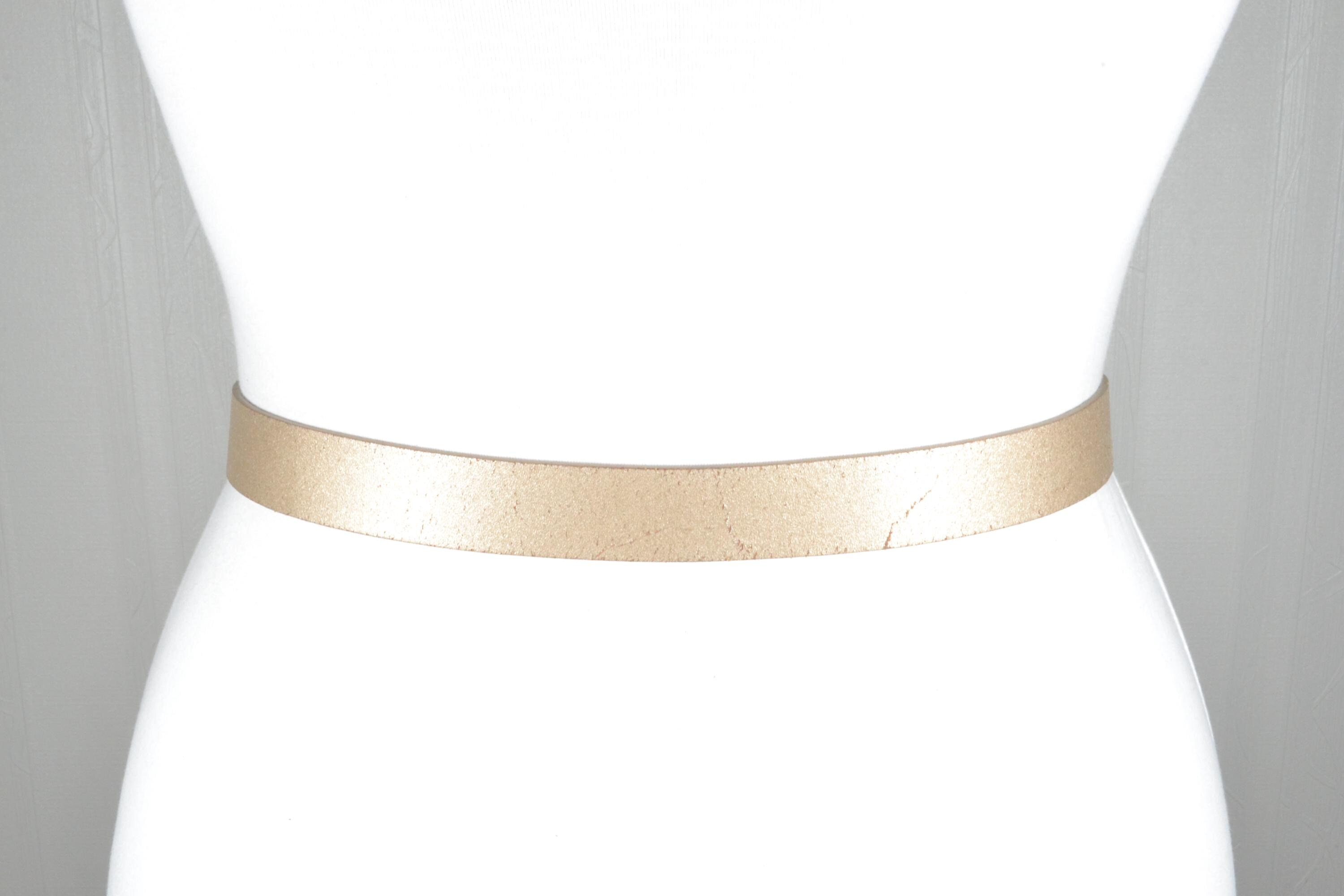Vintage Skinny Metallic Gold Leather Belt: Minimalist Chic 