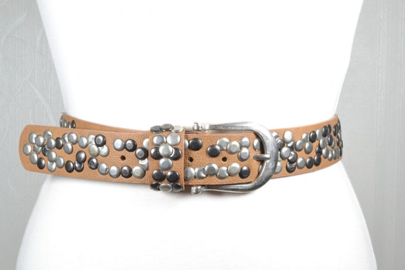 Vintage Brown Leather Riveted Silver Studded Belt, Rocker - Etsy display picture 1