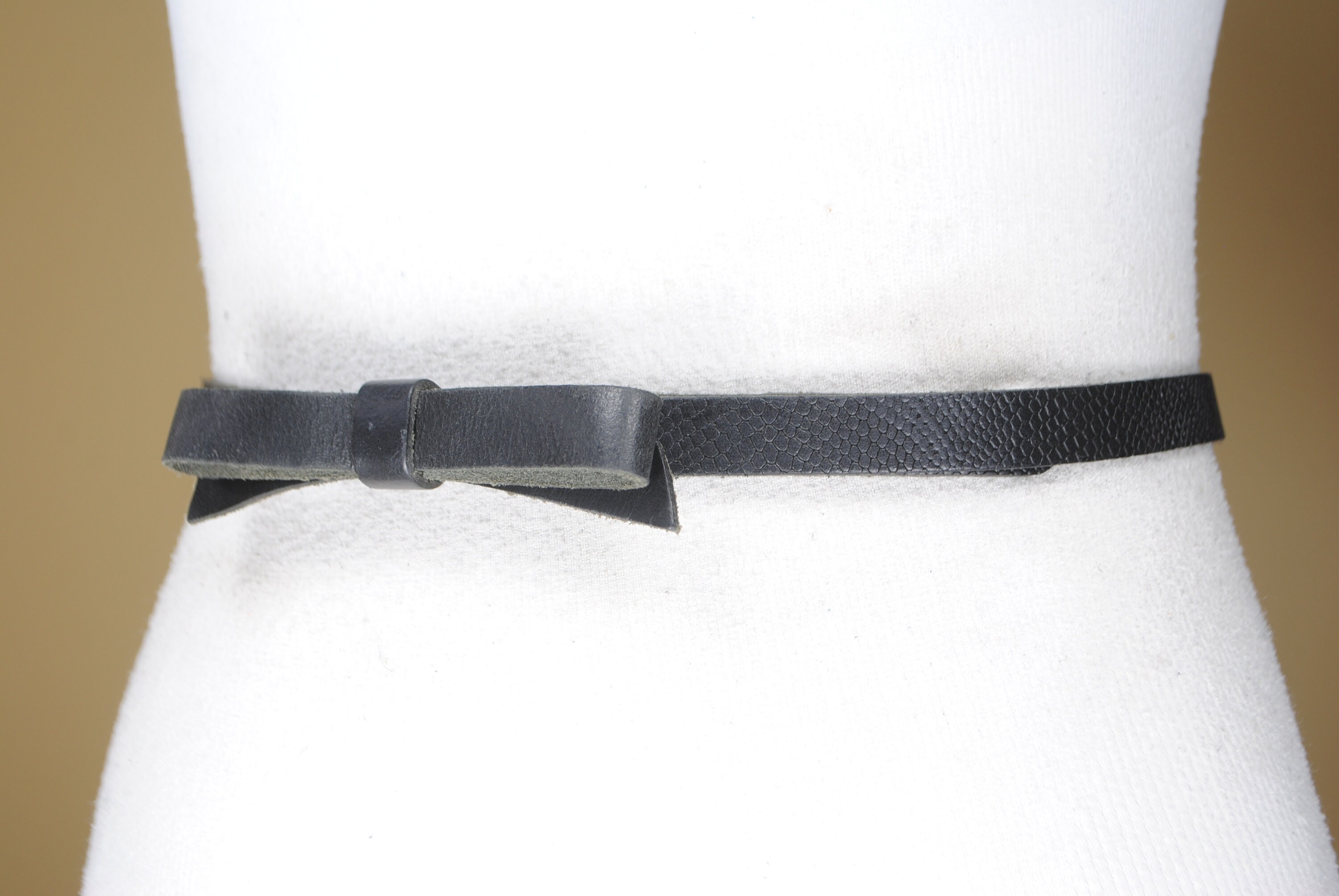 Skinny Black Bow Belt for Women Embossed Reptile Pattern Genuine Leather Etsy UK