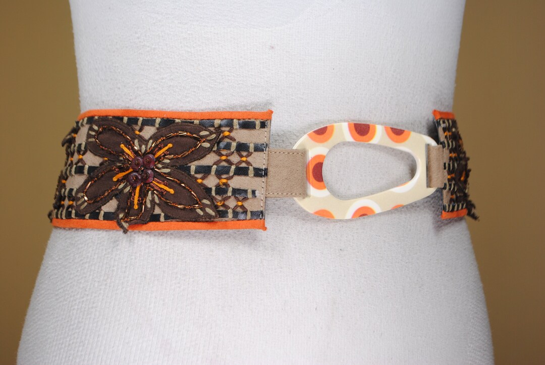 Boho Patchwork Fabric Belt: Handmade Floral Appliqué  display picture 1