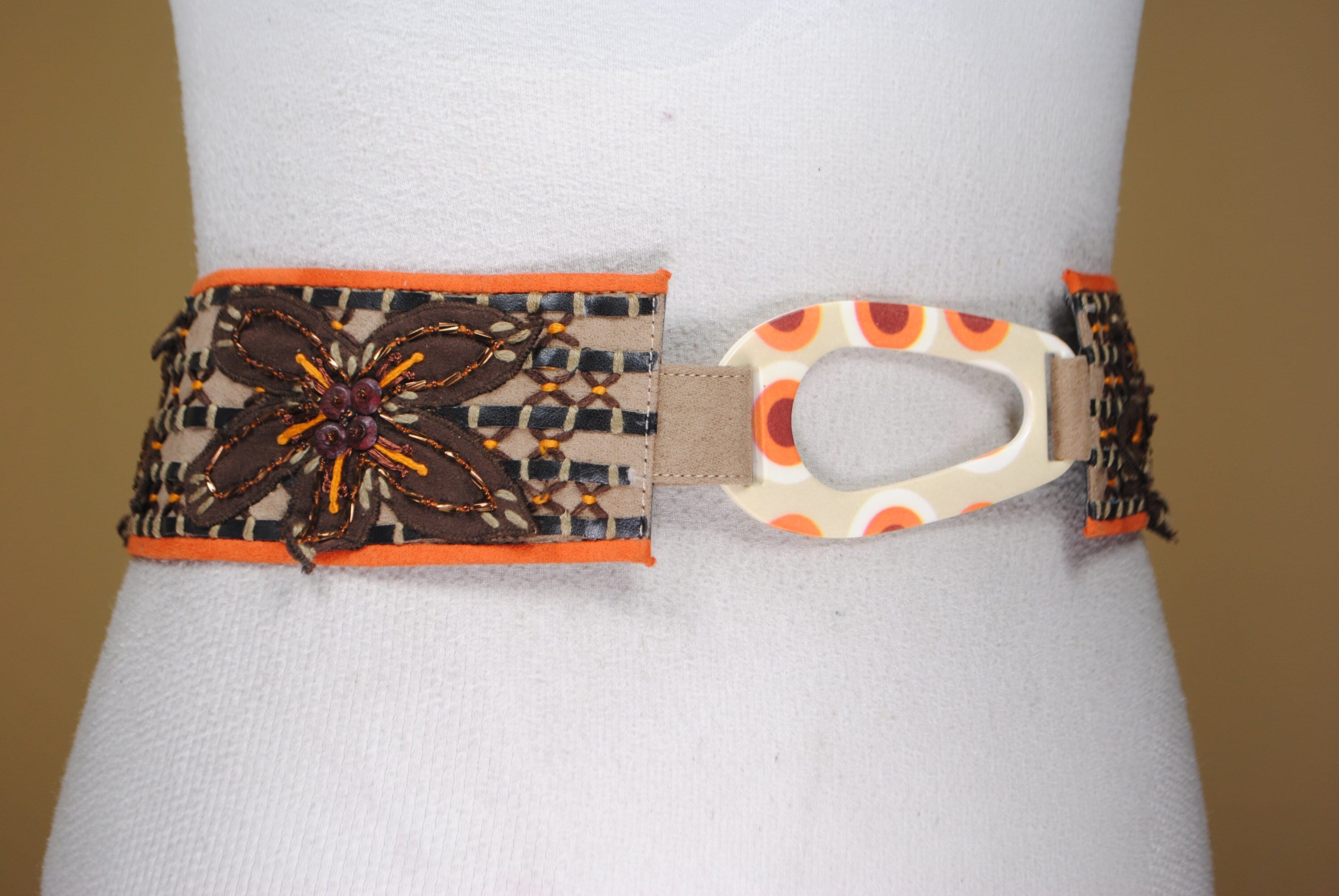 Boho Patchwork Fabric Belt: Handmade Floral Appliqué  display picture 1