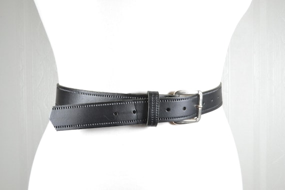 Vintage Black Leather Belt With Silver Buckle (47''/119 Cm) - Etsy