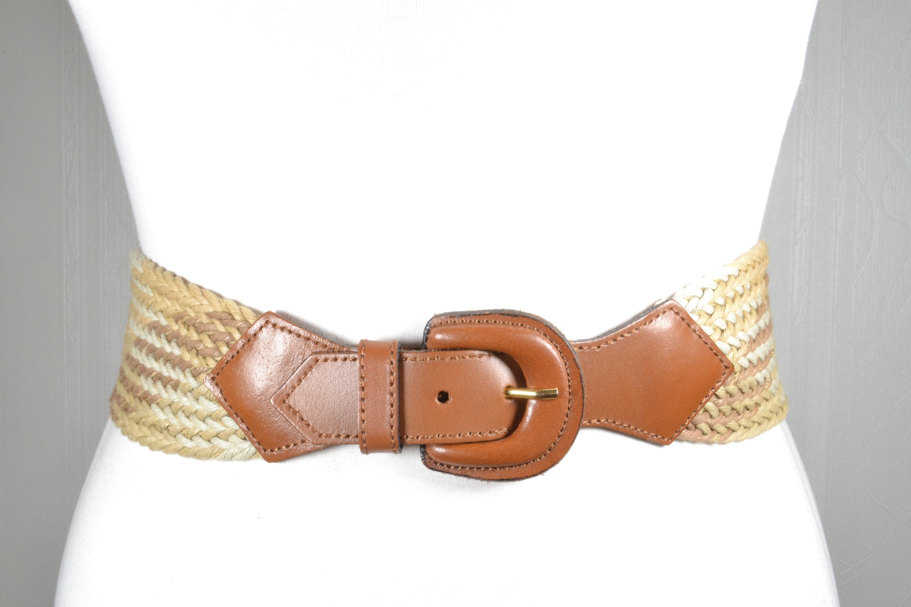 VTG Braided White Canvas Belt with Brown Leather Accents coastal nautical vineyard vines Braided Rope Club Belt, Marshmallow, 38 at  main image 3