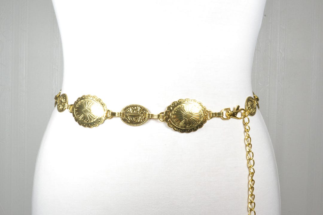 Vintage Gold Concho Chain Belt: Western Boho Statement Waist  display picture 2