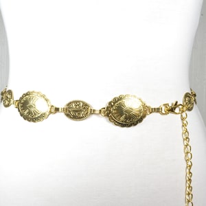 Vintage Gold Concho Chain Belt for Women, Western Boho Statement Waist Chain, Adjustable Festival Cowgirl Belt, 80s Elegant Metal Belt