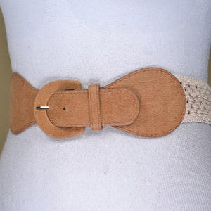 Crochet Elastic Waist Belt: Brown Beige Vintage Women&#39;s Belt