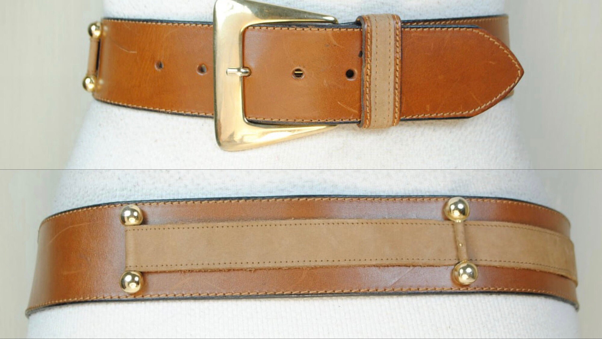 Wide Tan Leather Belt With Gold Buckle (40 Inch) - Etsy display picture 3