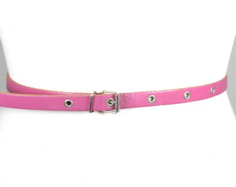 Y2K Hot Pink Grommet Belt, Slim Waist, Silver Buckle - Etsy display picture 1