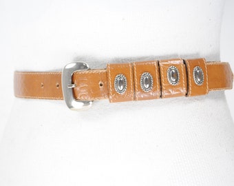 80s 30''-34'' Brown tan leather belt for women, Cowgirl belt, Western leather belt