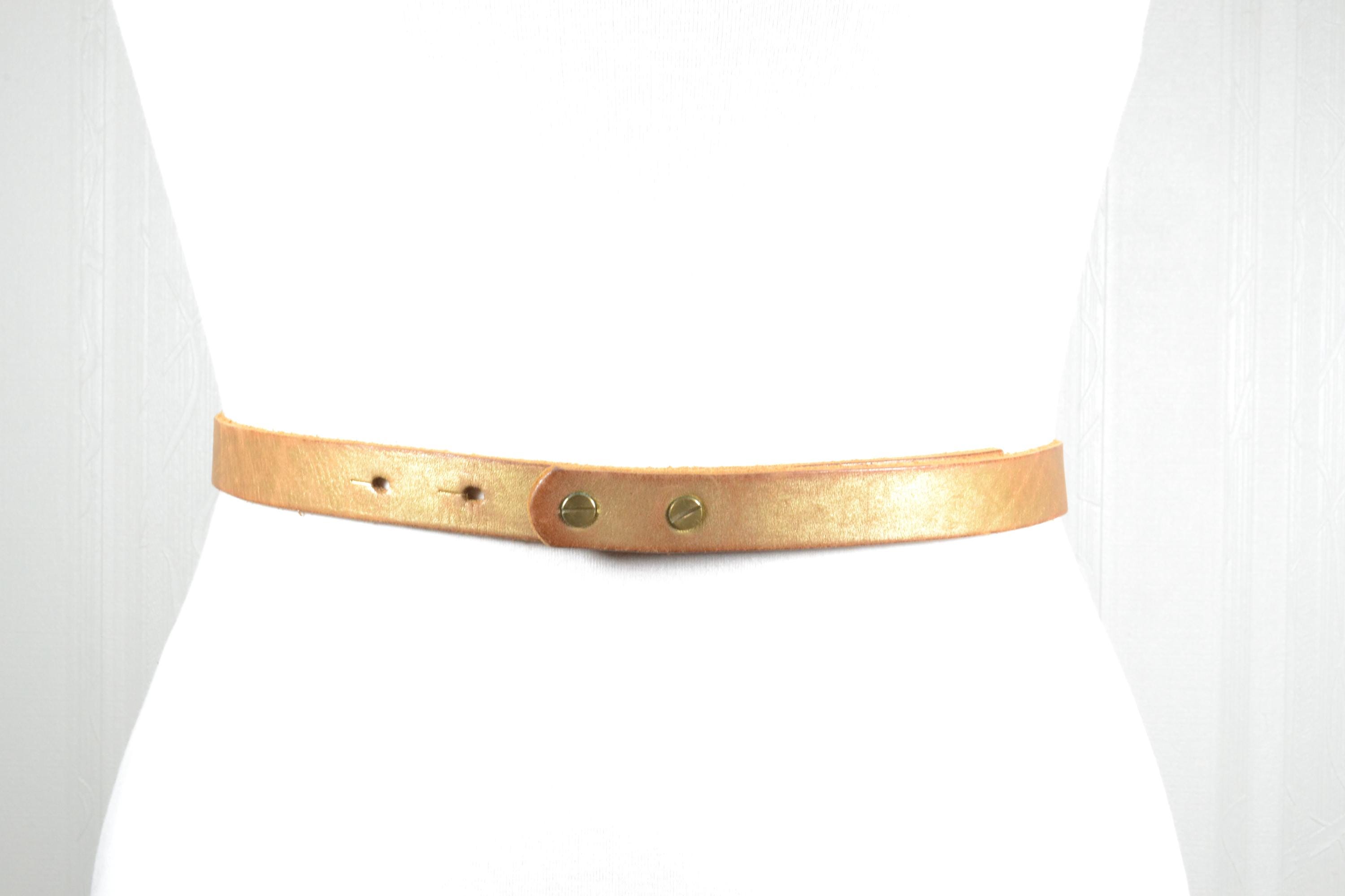 Genuine Leather Belt for Women Thin Skinny Waist Gold Buckle Vintage 2 Pack Women Skinny Leather Belts for Jeans Pants Thin Faux  main image 3