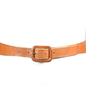 Vintage Tan Leather Belt with Matching Buckle: Boho Chic Waist Belt