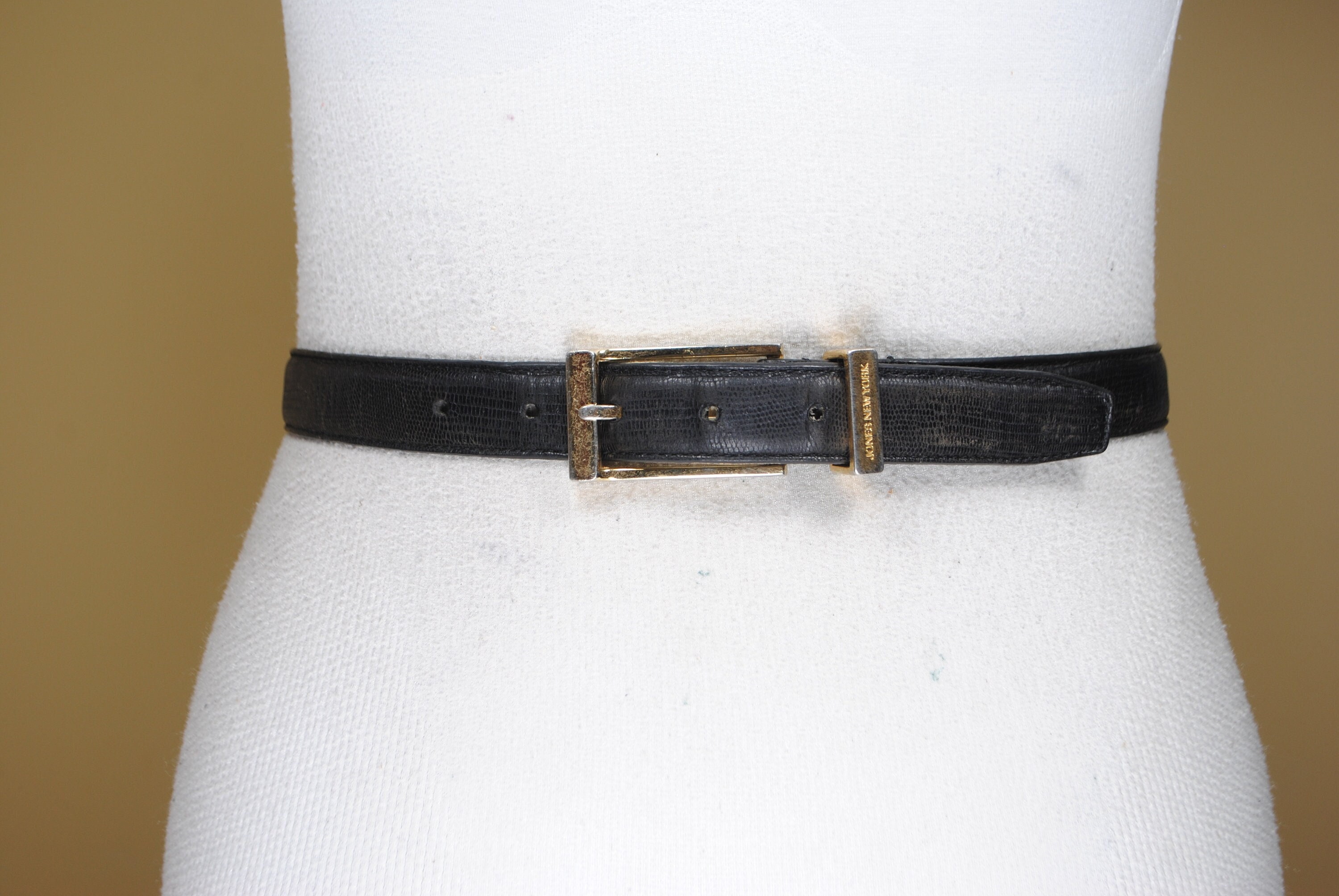Vintage Lizard Pattern Black Belt With Gold Buckle - Etsy display picture 2
