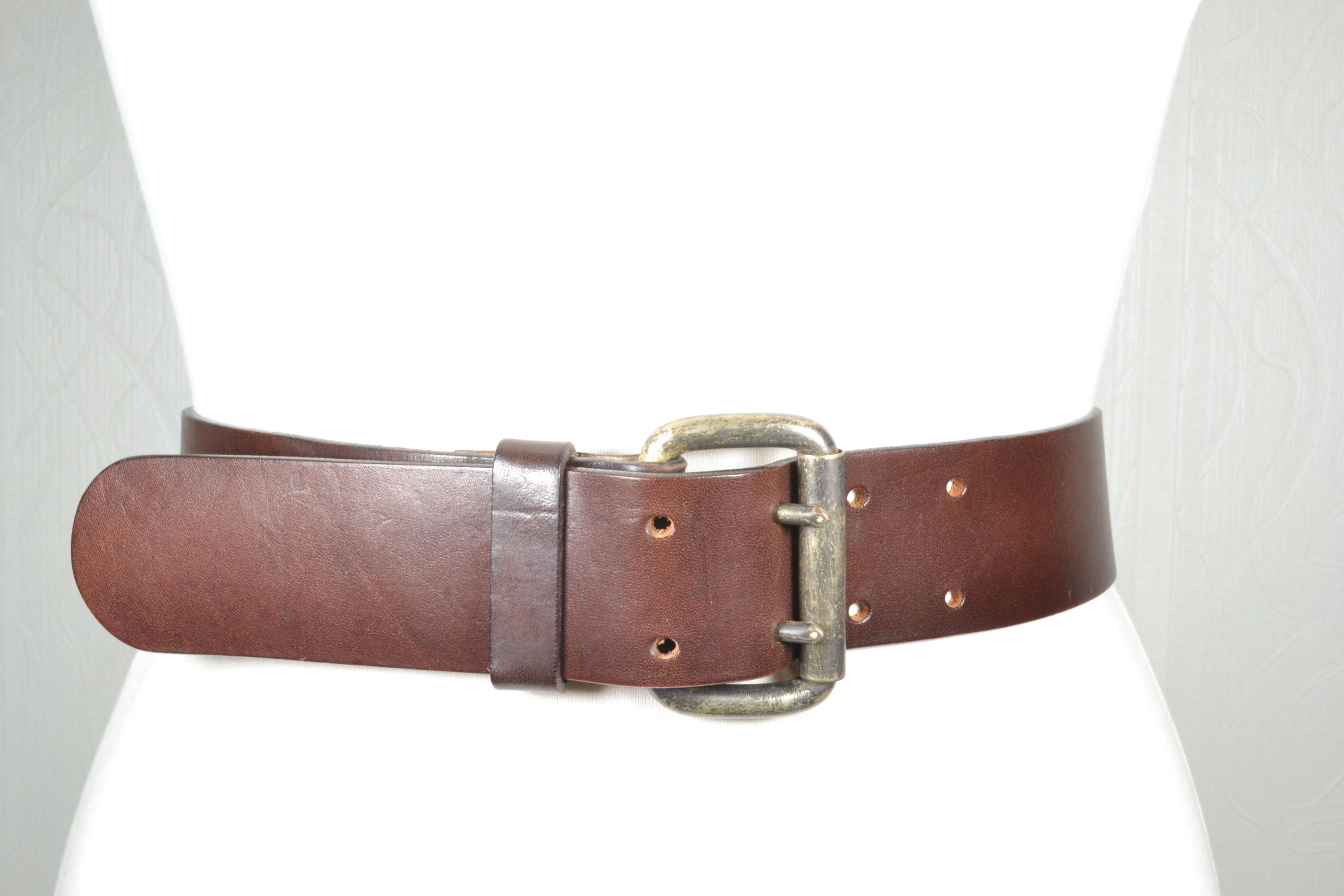 Vintage Wide Brown Leather Women\'s Belt with Antique Pewter Metal Buckle Wide Brown Leather Belt: Vintage Women main image 2