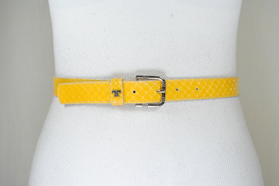Yellow Snakeskin Leather Belt - 1980s Reptile Pattern - Etsy display picture 2