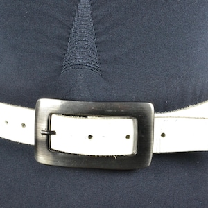White Leather Belt with Brushed Silver Buckle for Women, Chunky Retro Waist Belt, 90s Vintage White Belt, Minimalist White Belt