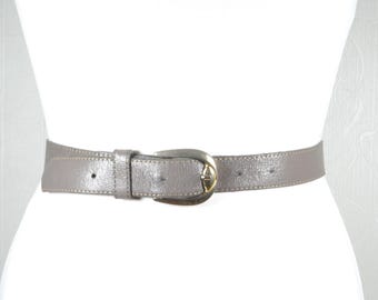 Vintage Gray Leather Stretch Belt: Metal Hook Buckle, 28  display picture 1