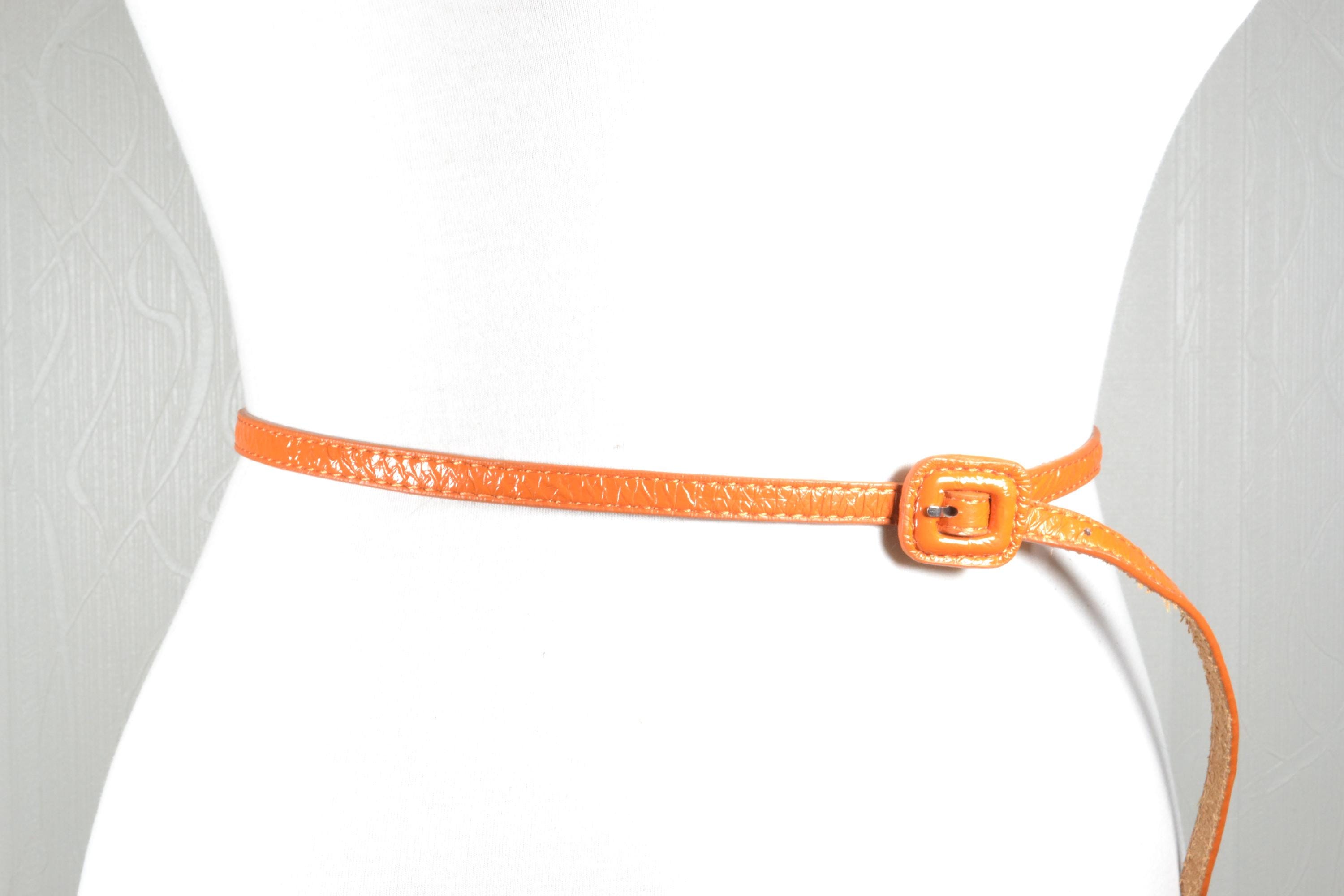 Scervino Street Women Orange Silver Metal Buckle Skinny Women\'s Belt Scervino Street Orange Leather Chain Waist Metal Buckle  main image 2