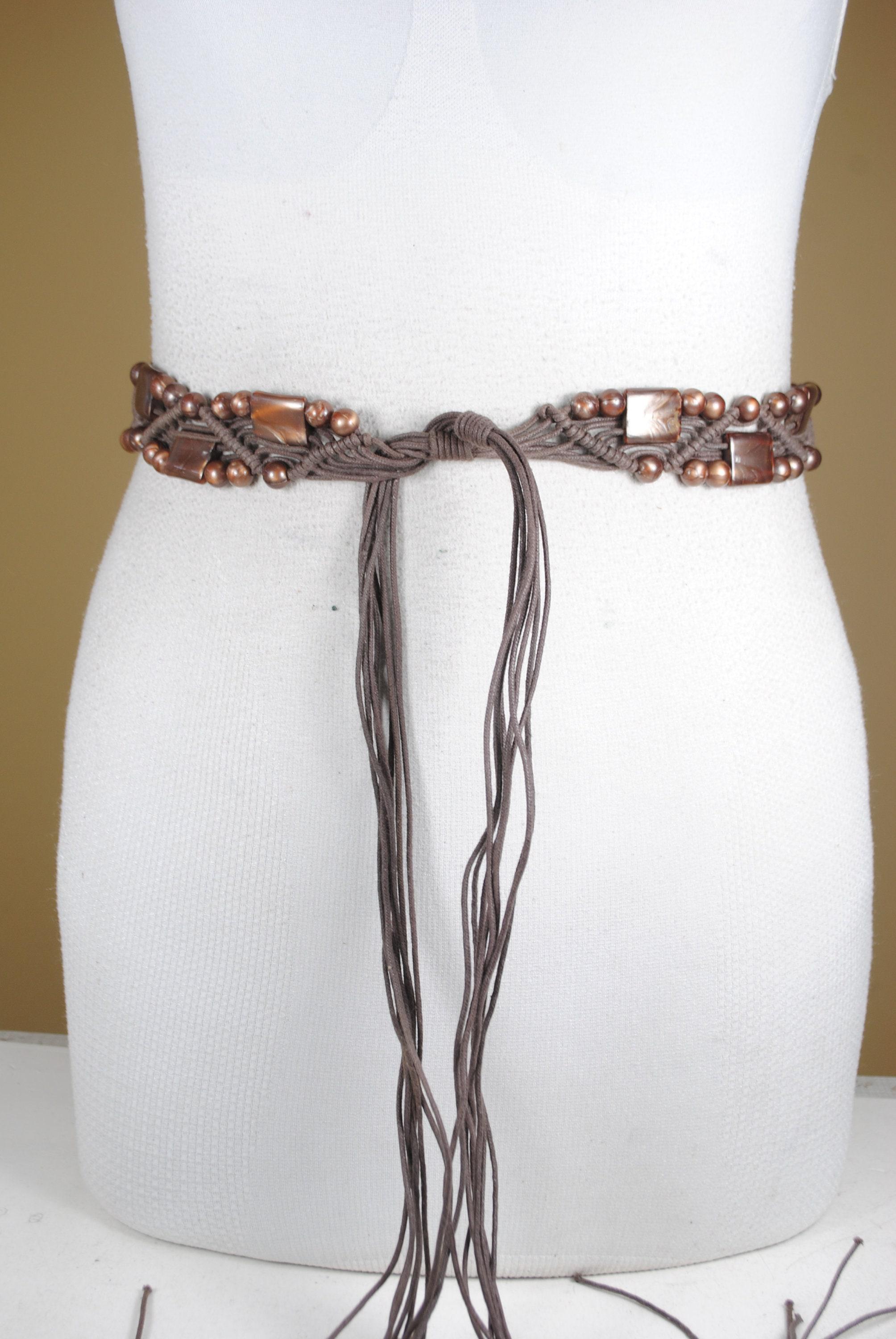 Brown Macrame Beaded Belt: Boho Hippie Tie-up Waist Belt - Etsy