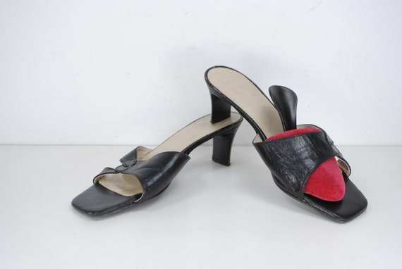 1990s minimalist black mules with square block he… - image 3
