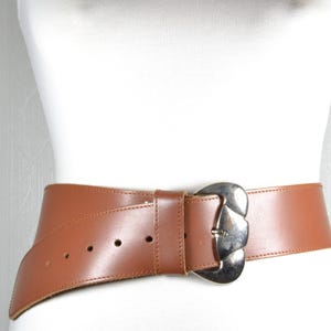 Wide Brown Leather Belt for Women with Unique Buckle, Vintage Elegant Brown Belt, Boho Bohemian Brown Belt
