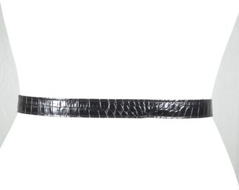 Vintage Black Croc Embossed Leather Skinny Belt - Etsy display picture 1