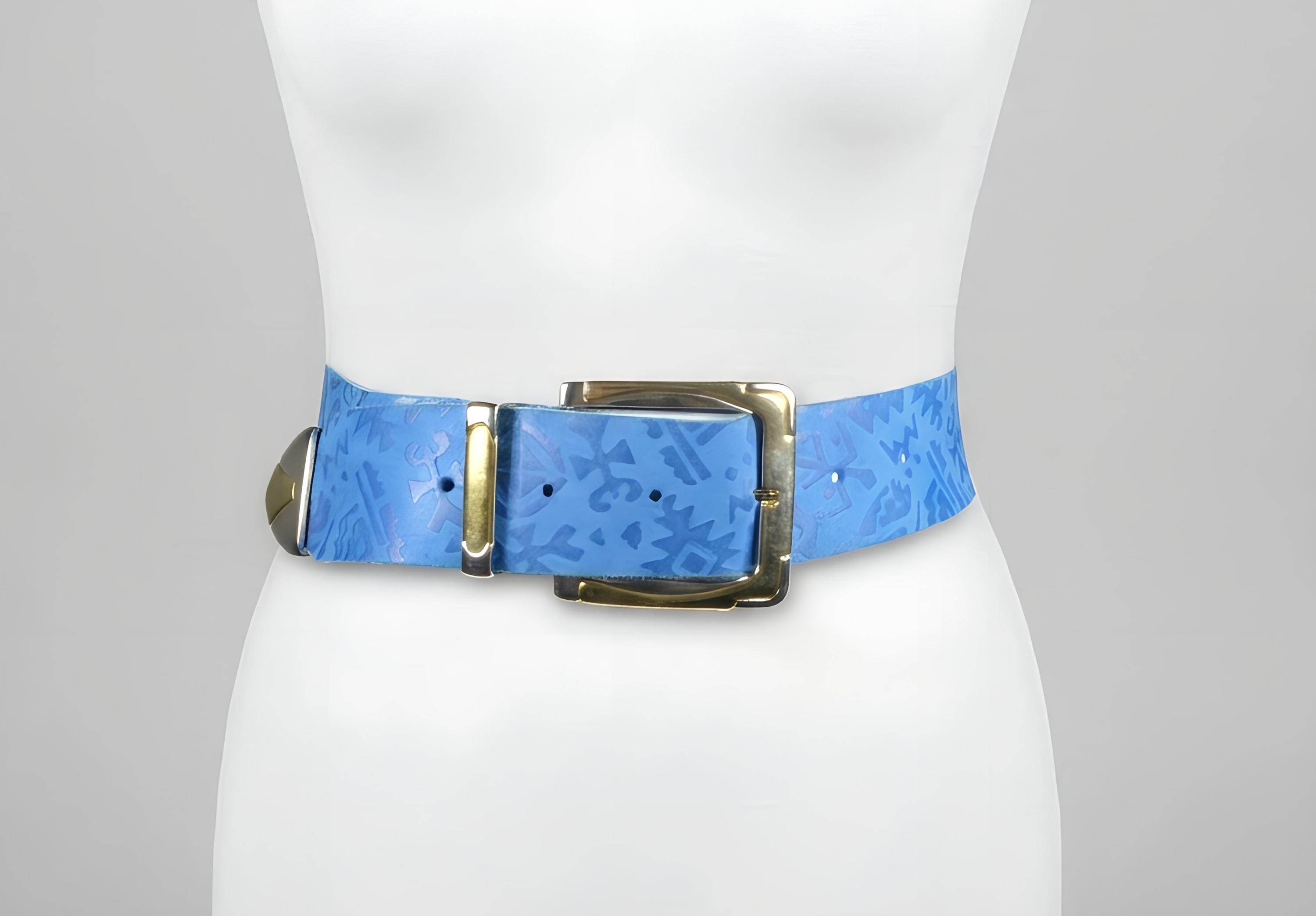 Vintage belt women\'s S/M watercolor abstract print beaded leather blue gold boho il_fullxfull.6598026038_5gj1.jpg main image 4
