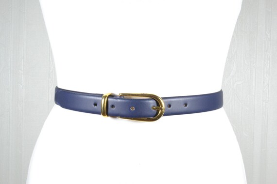Vintage Skinny Navy Leather Belt: Women display picture 1