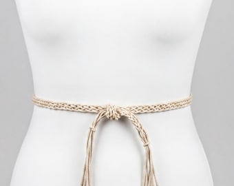Boho Braided Rope Belt for Women, Natural Cotton Tie Waist Belt, Adjustable Tassel Cord Belt, Cottagecor Minimalist Tie up  belt