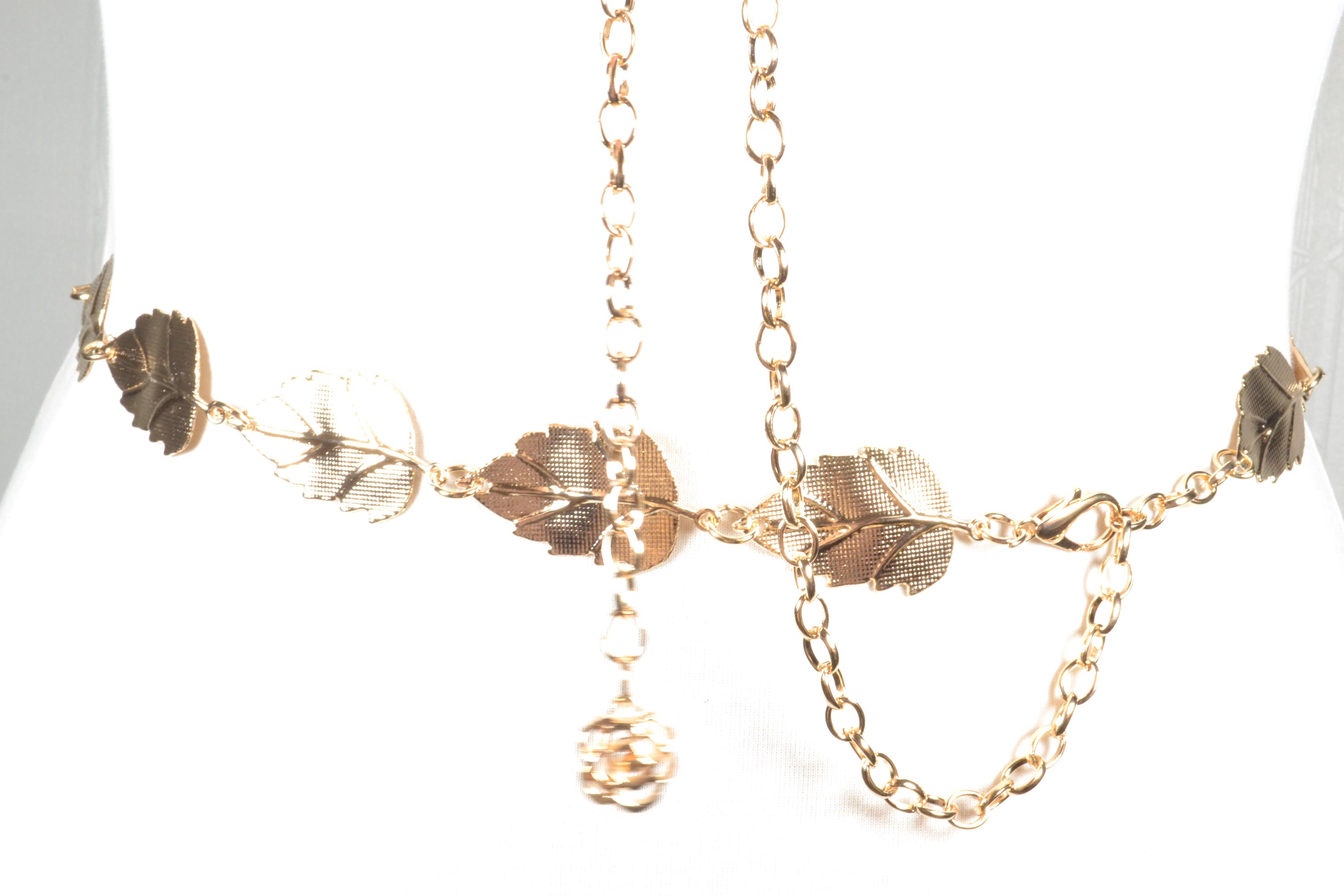 Gold Leaf Crystal Chain Women\'s Belt Gold Leaf Belt - Etsy UK main image 2