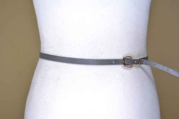 Skinny Gray Leather Belt for Women, Gold Buckle, … - image 7