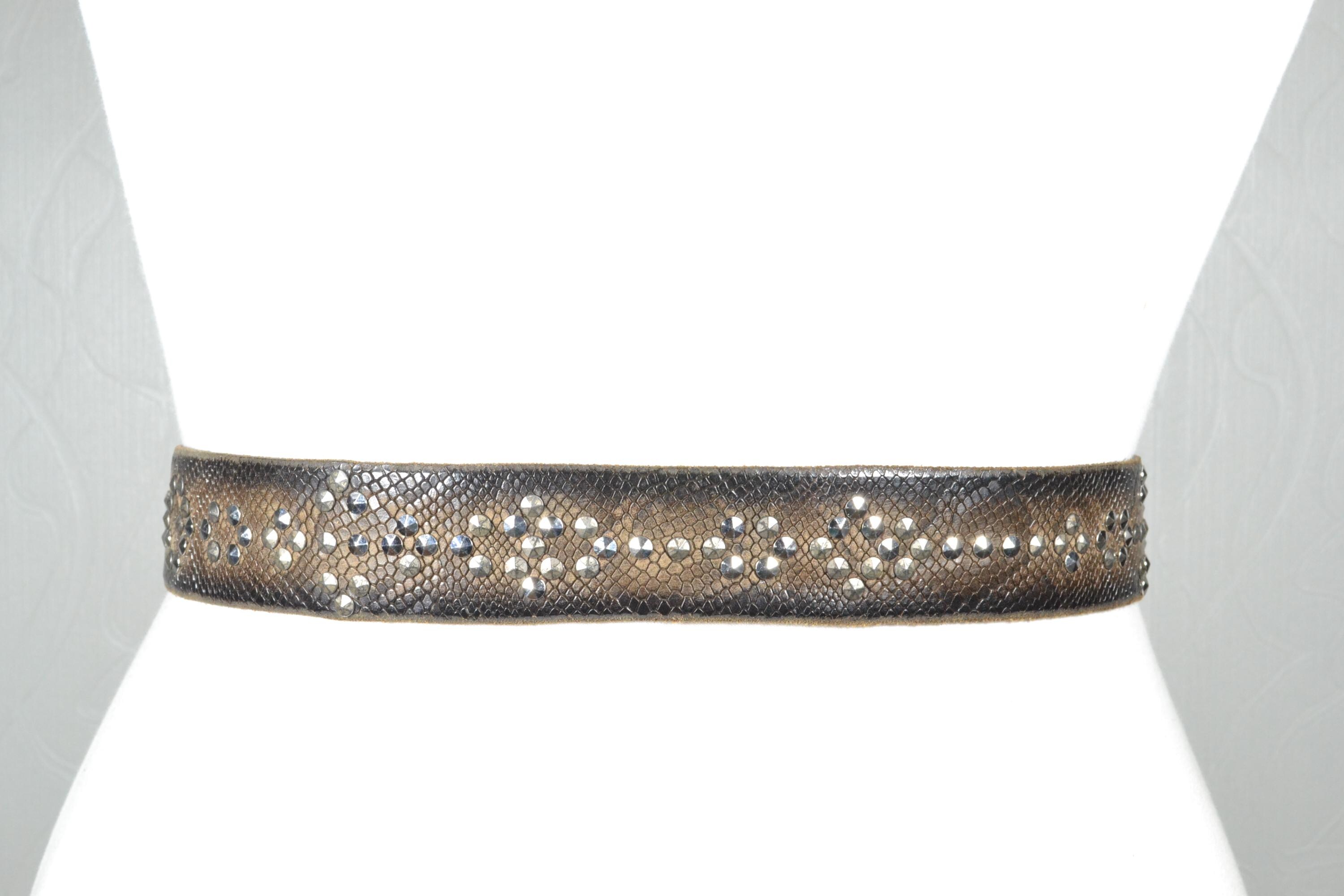 Vintage Chocolate Brown Snakeskin Studded Belt With Silver  display picture 3