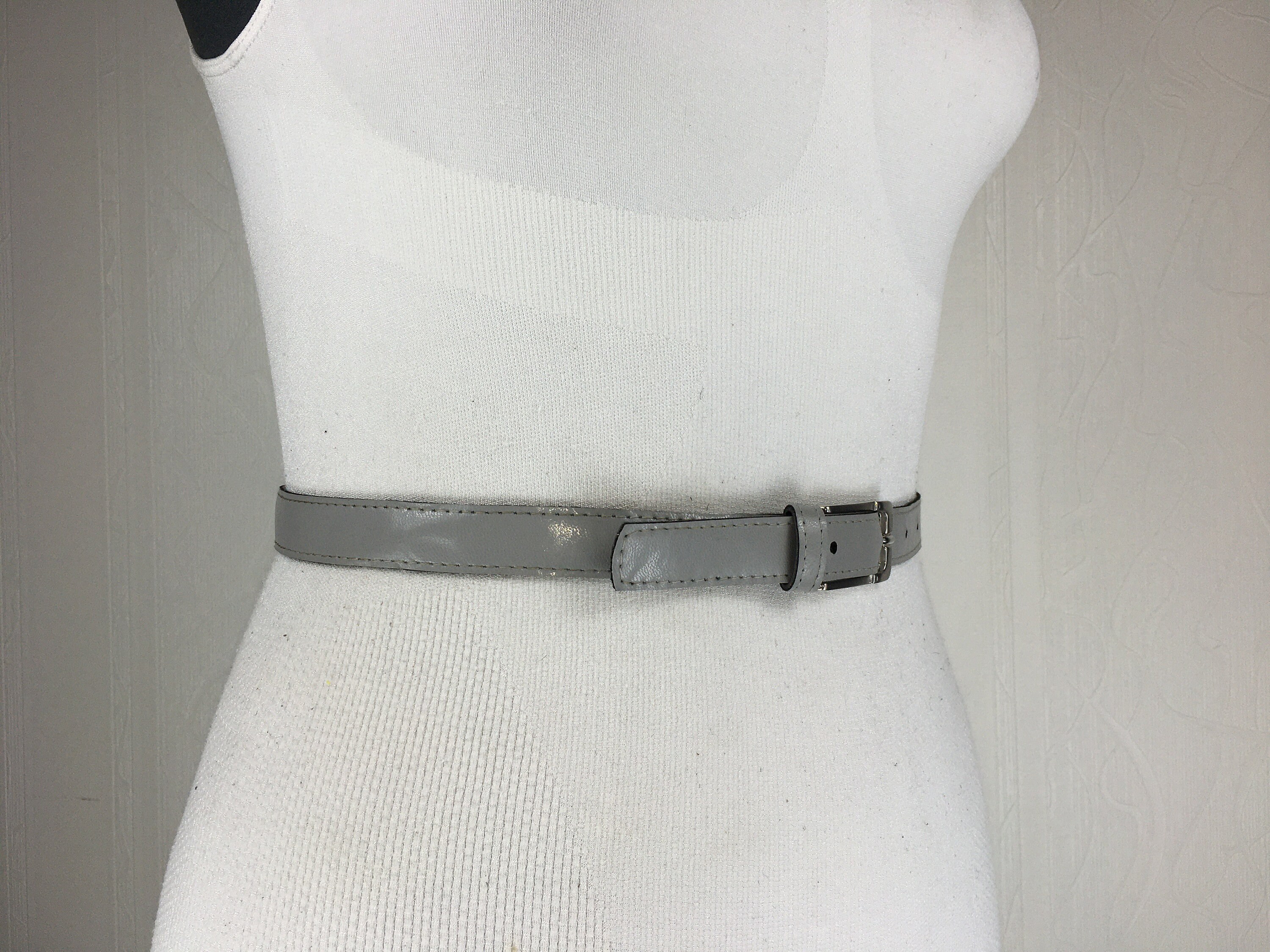 1980s Gray skinny vegan leather belt for women | Etsy