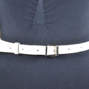 White Skinny Leather Belt, Minimalist Vintage Belt for Women, Slim Waist Belt Silver Buckle, Dainty White Dress Belt, Elegant White Belt