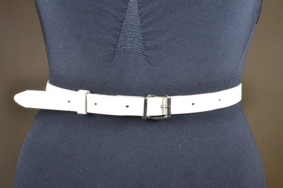 Vintage White Skinny Leather Belt, Minimalist - Etsy display picture 2