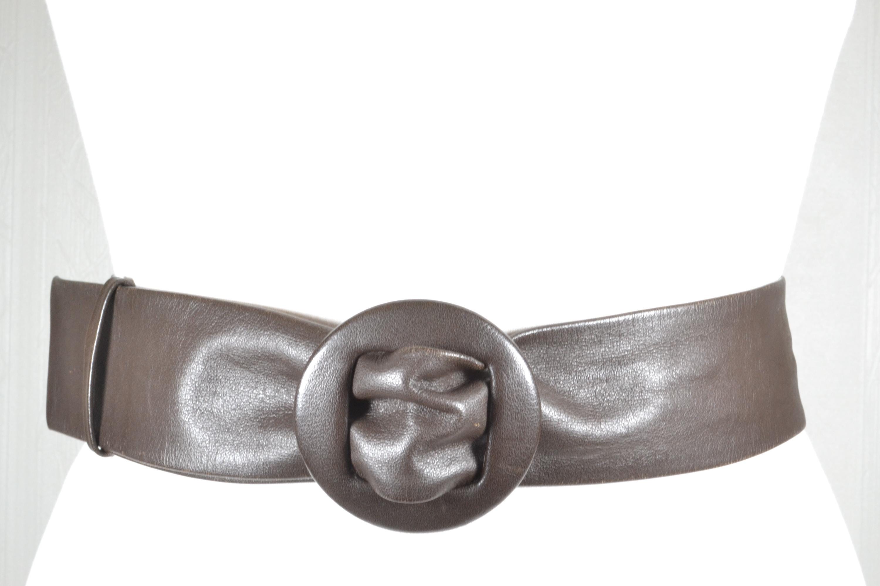 Tan Leather Wrap Belt: Wide Waist Belt With Round Buckle - Etsy display picture 2