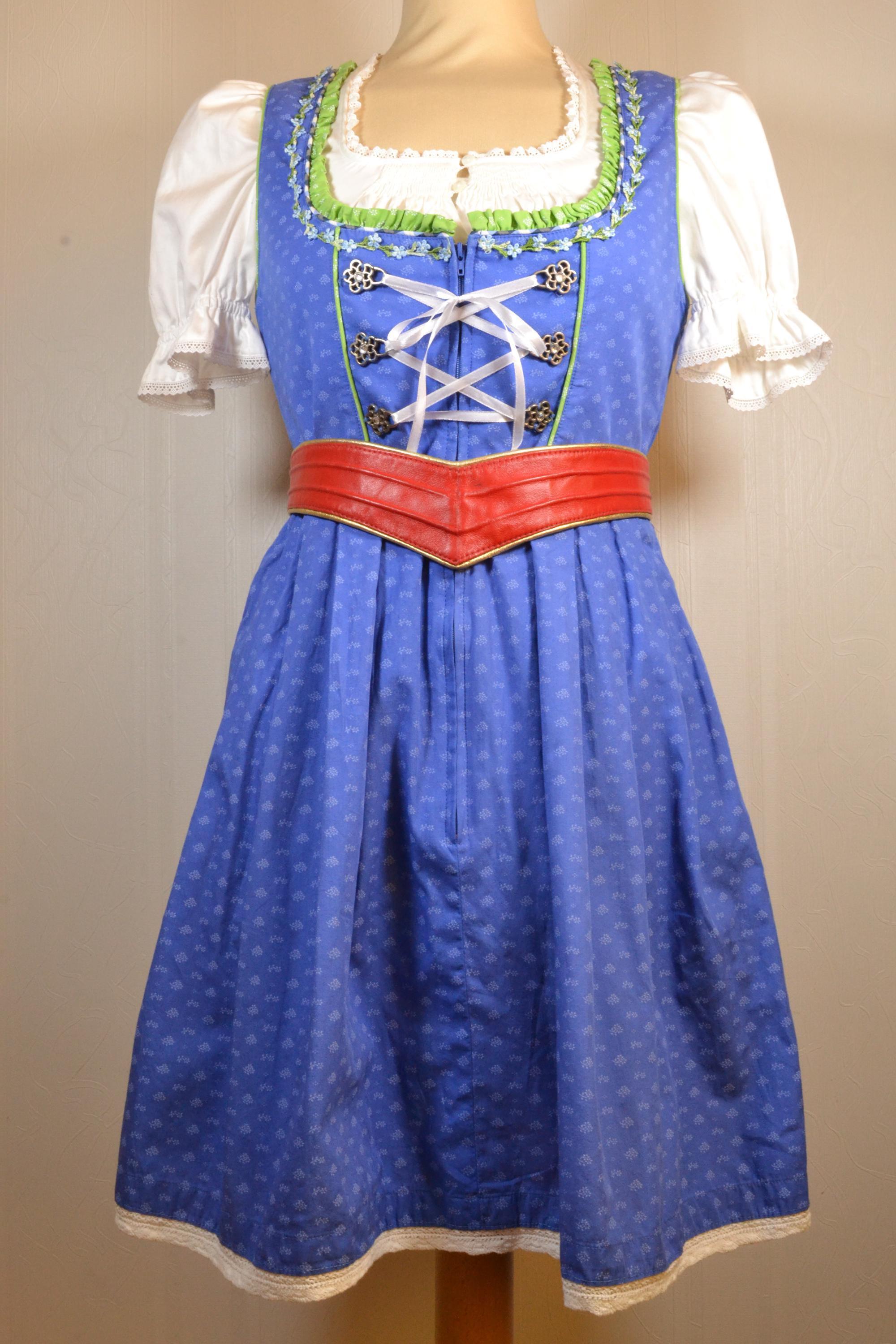 German Ruffles Blue Dirndl Dress Bavarian Trachten German Oktoberfest Costume Folk ...