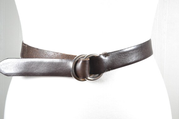 Vintage Brown Leather Double Ring Belt 47” Long 1.1” Wide Soft Distressed Boho Vintage Brown Leather Double Ring Belt: Boho Waist Accessory  main image 3