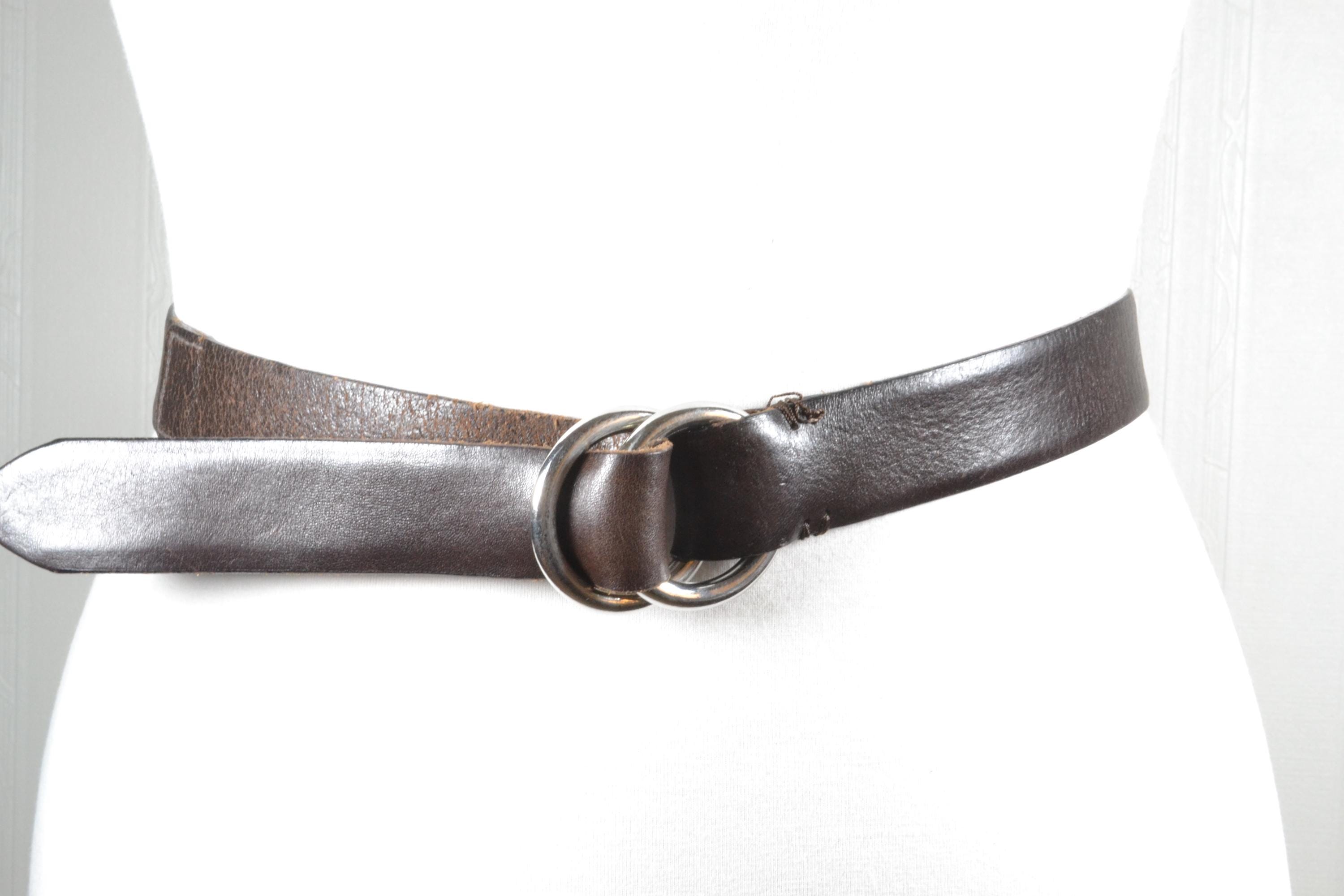 Vintage Brown Leather Double Ring Belt: Boho Waist Accessory  display picture 1