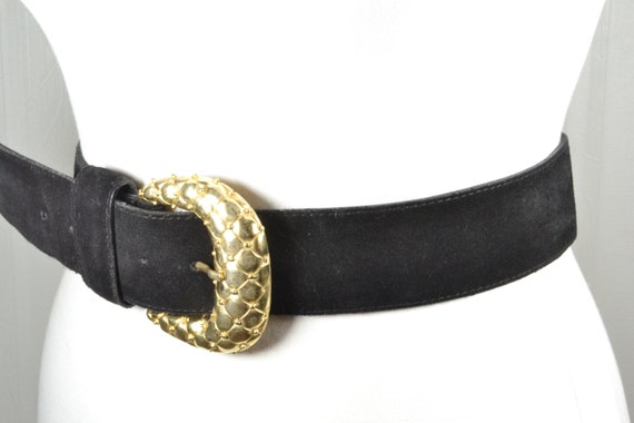 Vintage Black Suede Wide Belt: 50s Style Gold Buckle - Etsy display picture 2